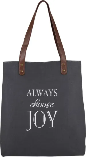 Creative Brands Joyful Expressions Charcoal Grey Canvas & Leather Tote, 13.5 x 16-Inch, Always Choose Joy
