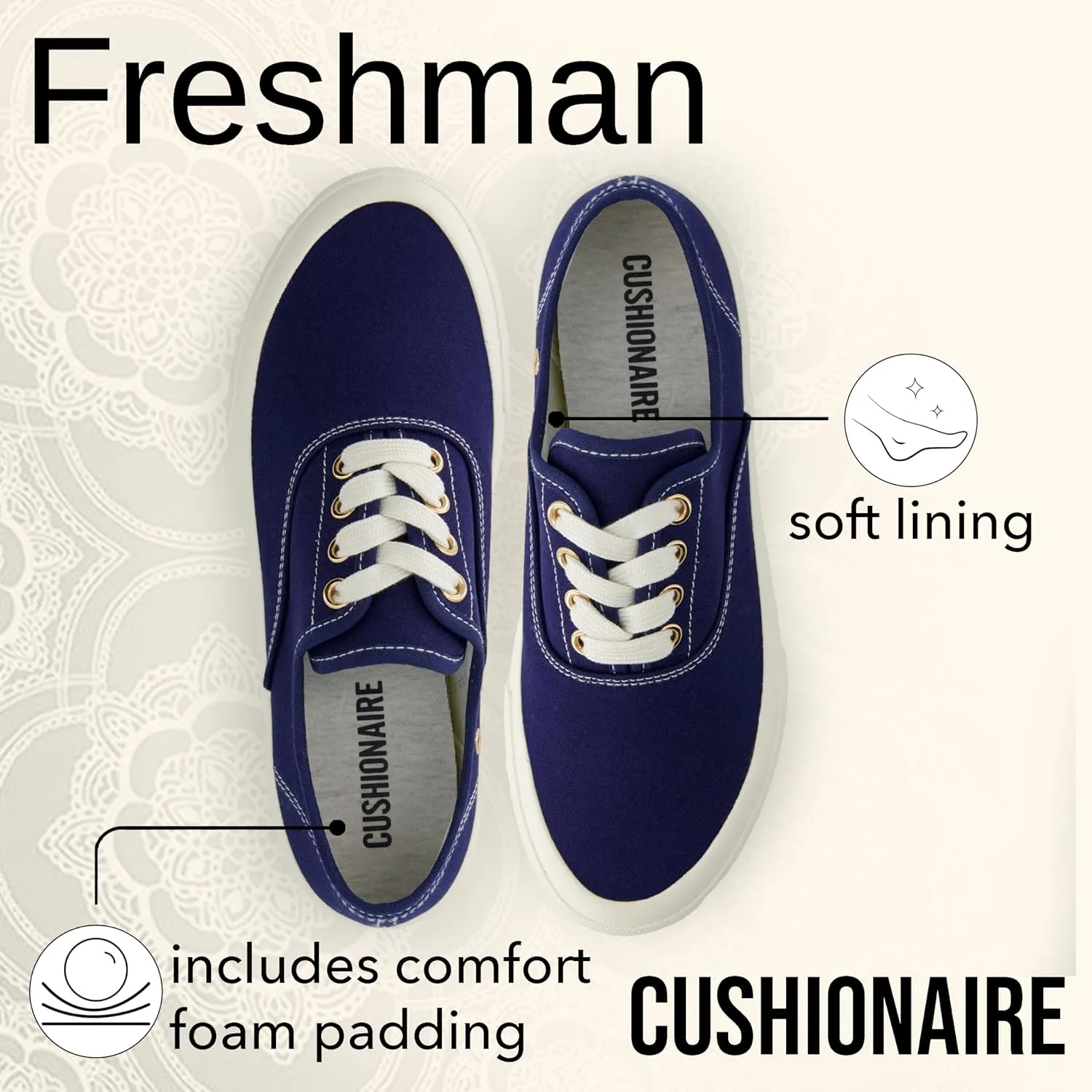 CUSHIONAIRE Women’s Freshman Canvas Lace-Up Sneaker with Memory Foam, Wide Widths Available | Casual Walking Shoes, Lightweight & Comfortable