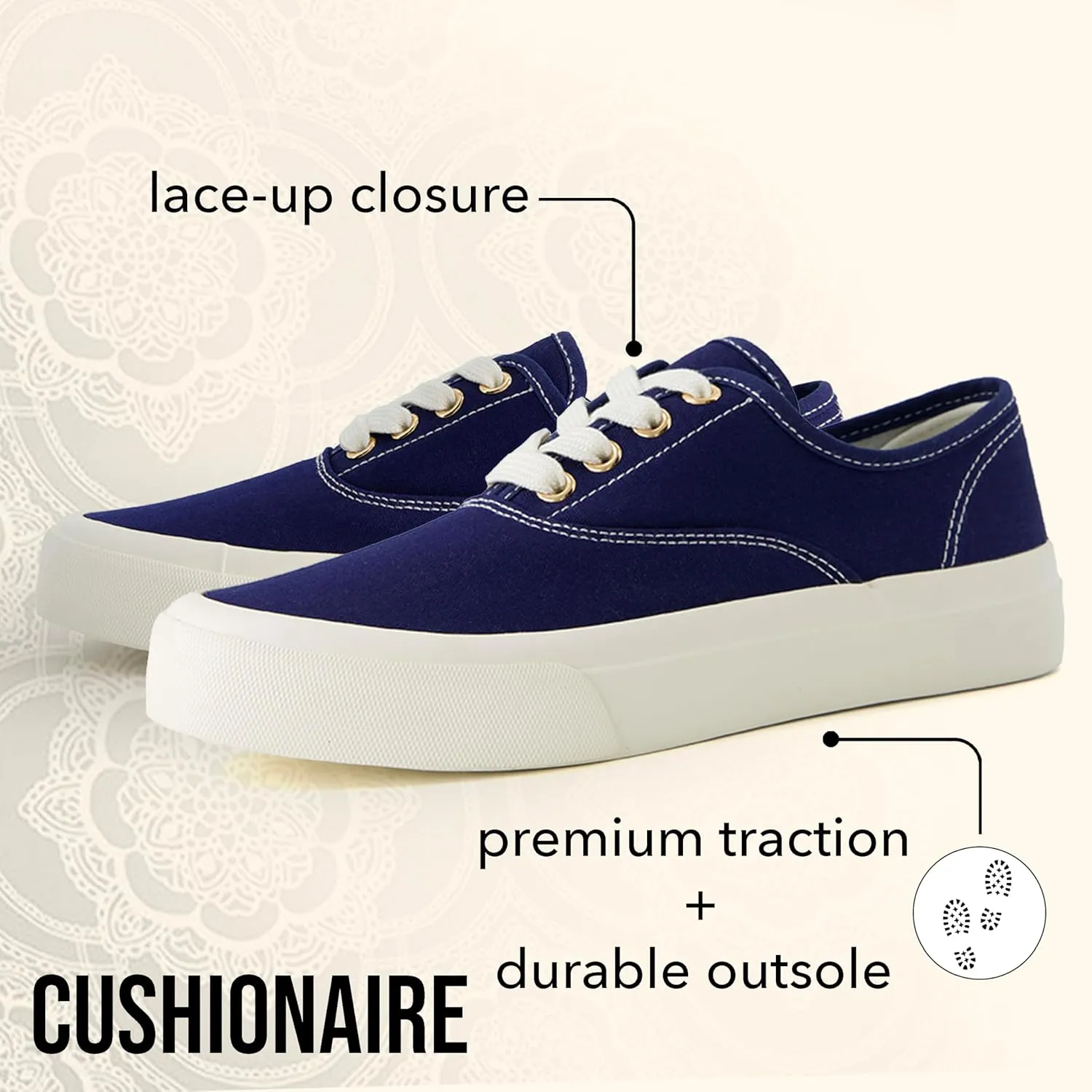 CUSHIONAIRE Women’s Freshman Canvas Lace-Up Sneaker with Memory Foam, Wide Widths Available | Casual Walking Shoes, Lightweight & Comfortable