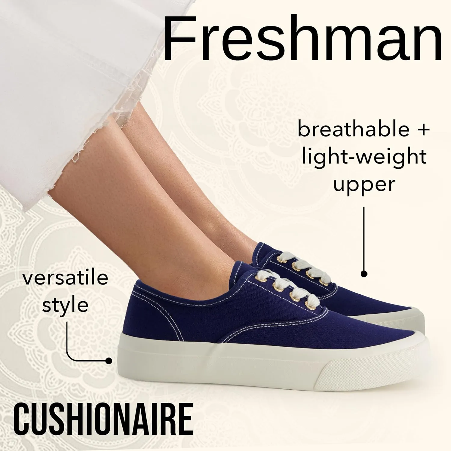 CUSHIONAIRE Women’s Freshman Canvas Lace-Up Sneaker with Memory Foam, Wide Widths Available | Casual Walking Shoes, Lightweight & Comfortable