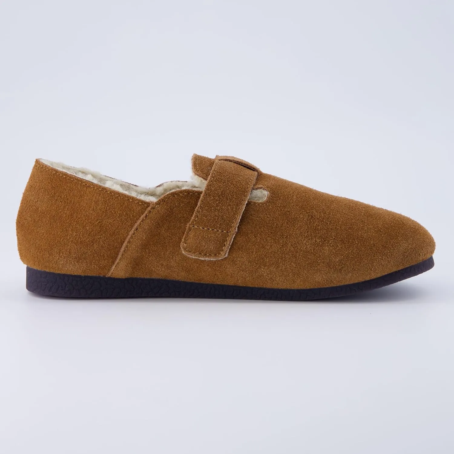 CUSHIONAIRE Women's Nest Genuine Suede Slip-On Shoe with Faux Shearling Lining & Memory Foam | Adjustable Buckle & Non-Slip Sole