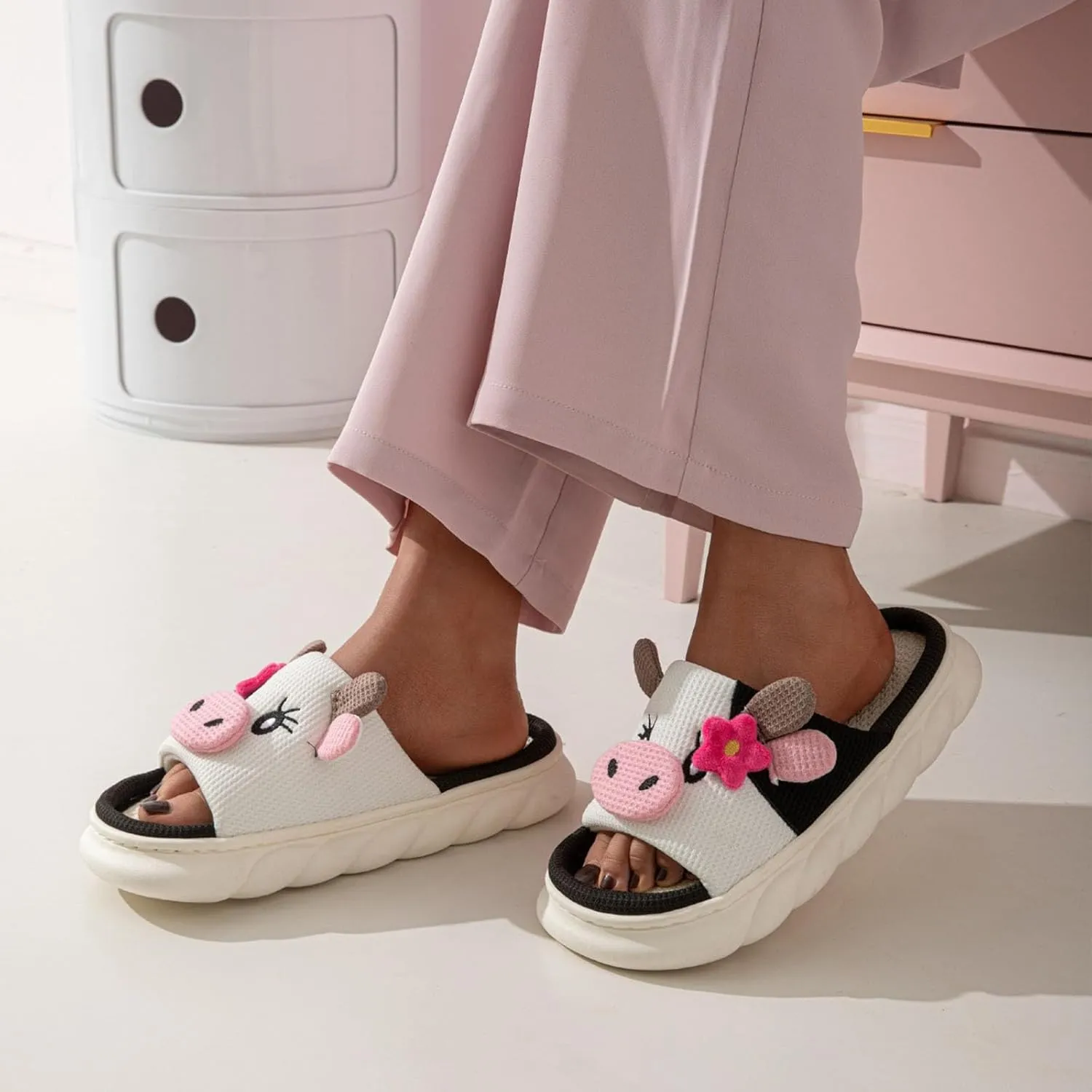 Cute Cow Slippers for Women, Indoor House Slippers, Platform Sole