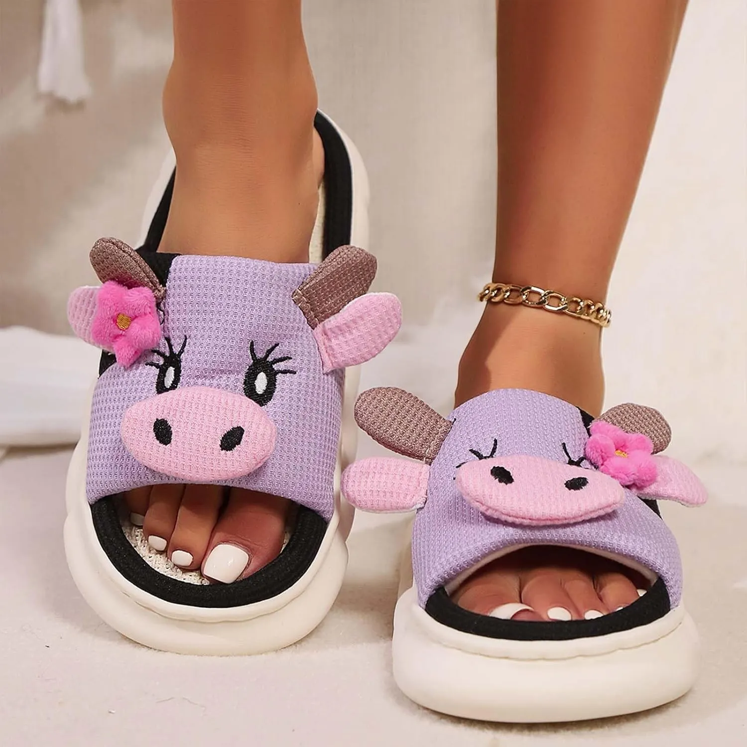 Cute Cow Slippers for Women, Indoor House Slippers, Platform Sole