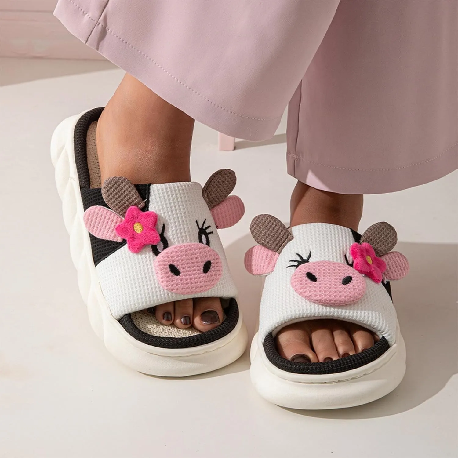 Cute Cow Slippers for Women, Indoor House Slippers, Platform Sole