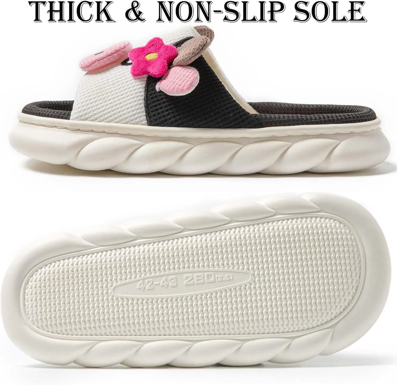 Cute Cow Slippers for Women, Indoor House Slippers, Platform Sole