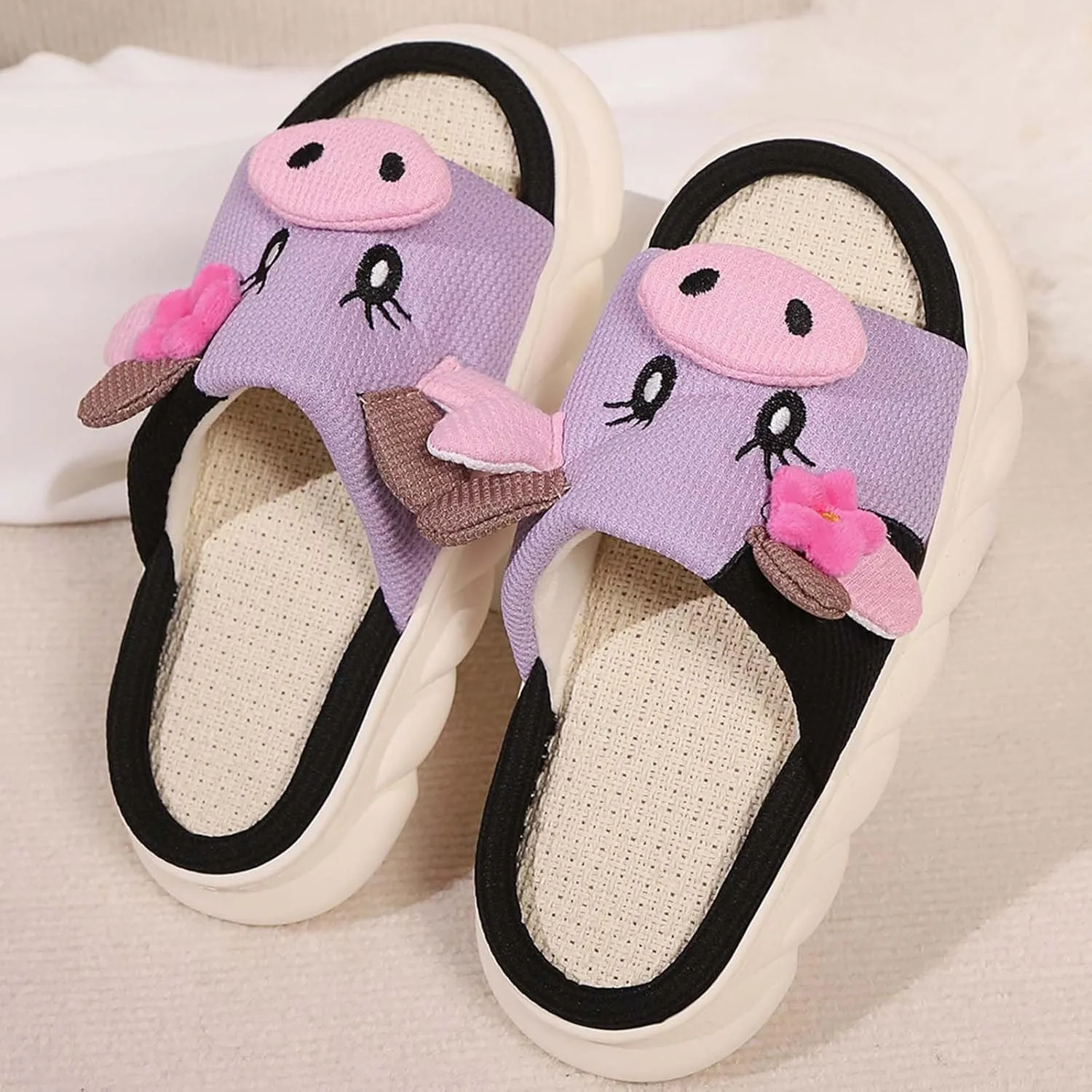 Cute Cow Slippers for Women, Indoor House Slippers, Platform Sole