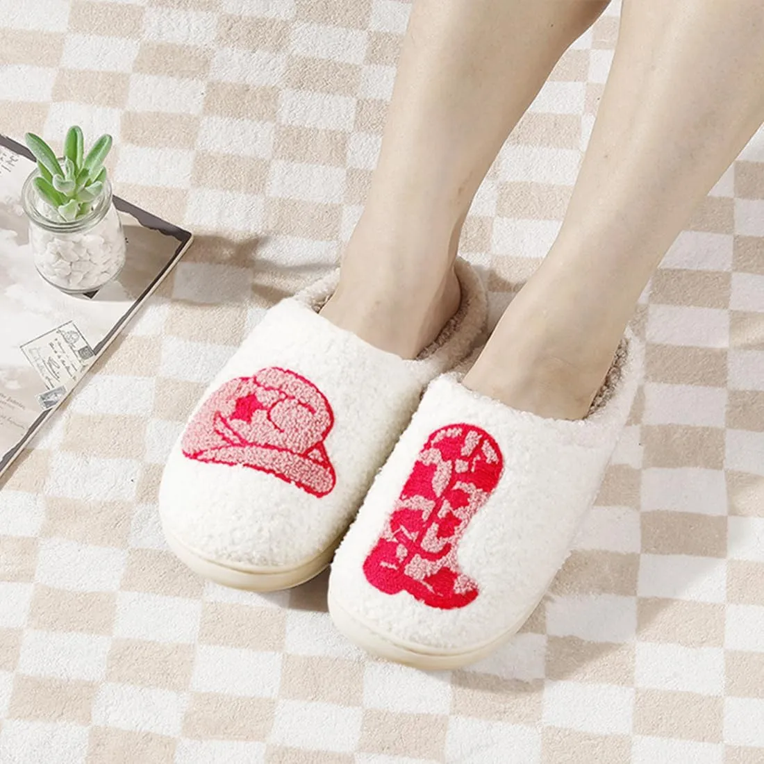 Cute Slippers For Women Men Fuzzy Cushioned Comfort Slip-On House Shoes Memory Foam Slippers