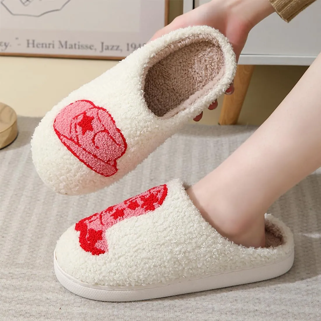 Cute Slippers For Women Men Fuzzy Cushioned Comfort Slip-On House Shoes Memory Foam Slippers