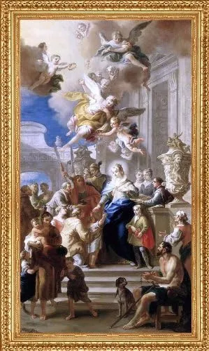 Daniel Gran St Elizabeth Distributing Alms - 15" x 30" Premium Canvas Print with Antique Gold Finish Frame