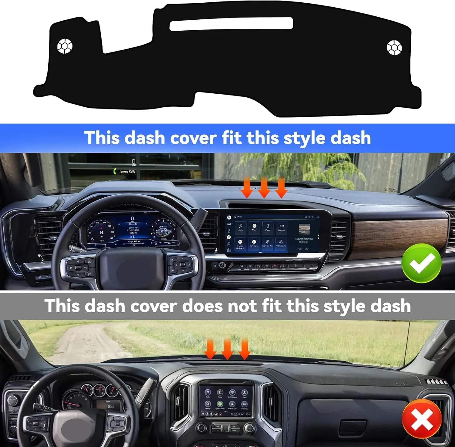 Dash Cover Compatible with 2022-2024 2025 Chevy Silverado/GMC Sierra 1500 Accessories Non-Slip Dashboard Cover Mat for 2024 2025 Silverado/Sierra 2500HD 3500HD
