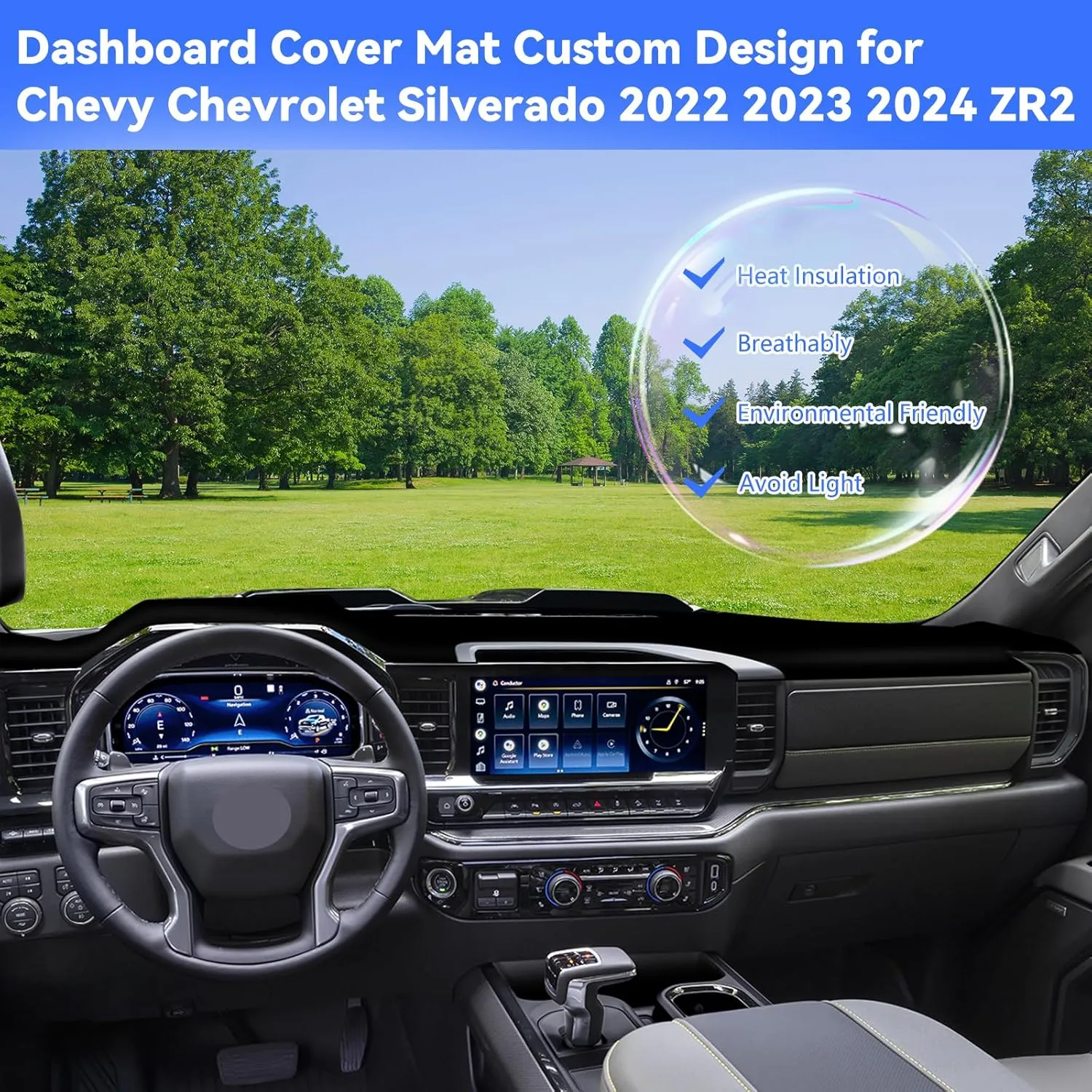 Dash Cover Compatible with 2022-2024 2025 Chevy Silverado/GMC Sierra 1500 Accessories Non-Slip Dashboard Cover Mat for 2024 2025 Silverado/Sierra 2500HD 3500HD