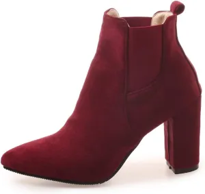 DEERBUNNY Classic Women's Ankle Boots Suede Block Heels Pointed Toe Short Booties Elastic Slip On Party Dress Boots