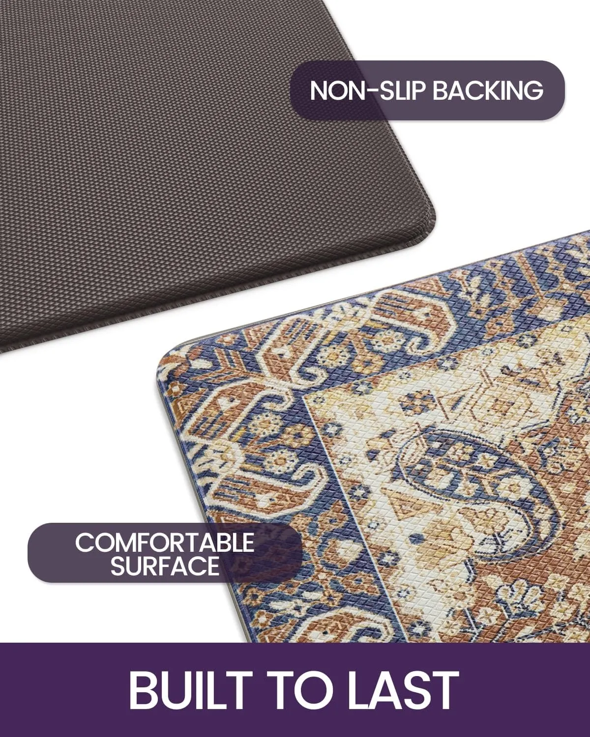 DEXI Kitchen Floor Mats Anti Fatigue, Cushioned Waterproof Runner Rug Boho Floral, 23x86 Extra Long Wide Standing Padded Non Slip for Farmhouse, Brown
