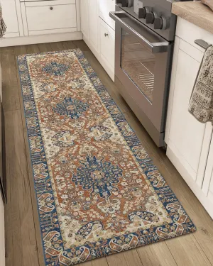 DEXI Kitchen Floor Mats Anti Fatigue, Cushioned Waterproof Runner Rug Boho Floral, 23x86 Extra Long Wide Standing Padded Non Slip for Farmhouse, Brown