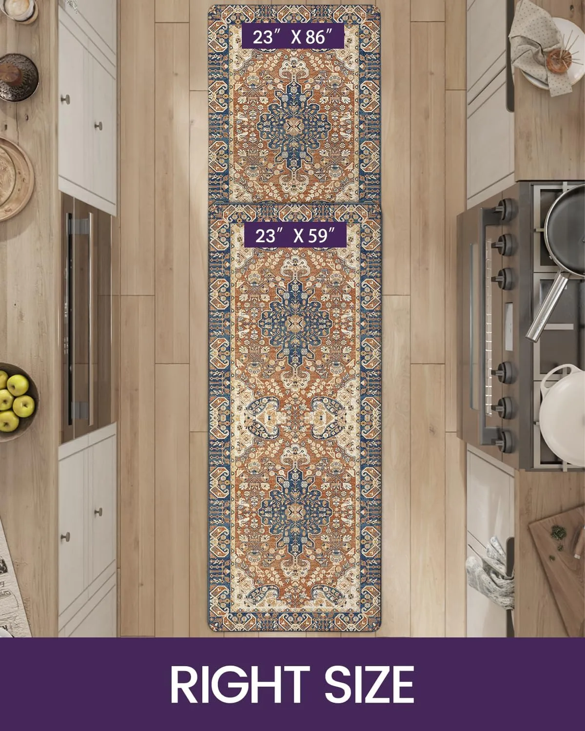 DEXI Kitchen Floor Mats Anti Fatigue, Cushioned Waterproof Runner Rug Boho Floral, 23x86 Extra Long Wide Standing Padded Non Slip for Farmhouse, Brown