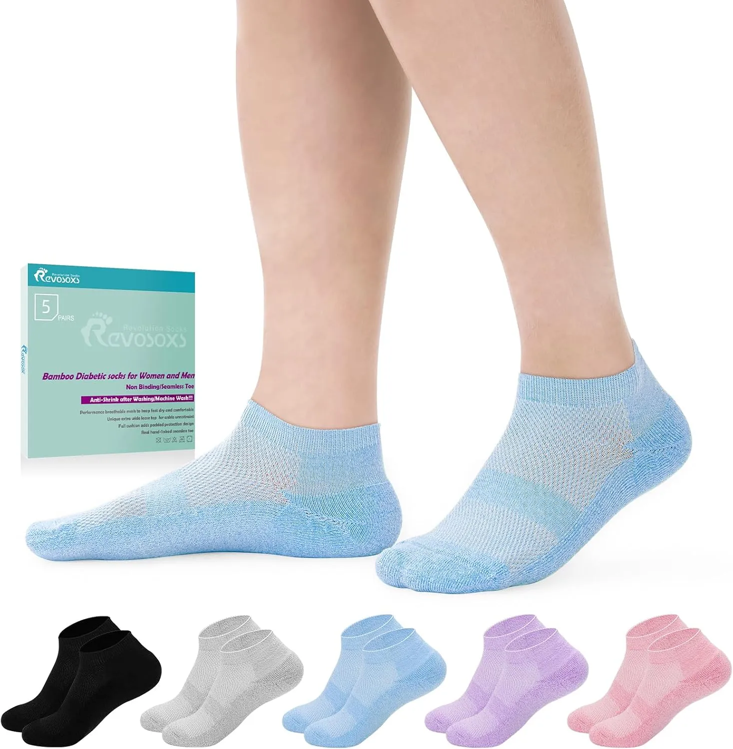 Diabetic Bamboo Socks for Men and Women,5 Pairs Non-Binding Low Cut Diabetic Socks,Loose Socks Size 5-13
