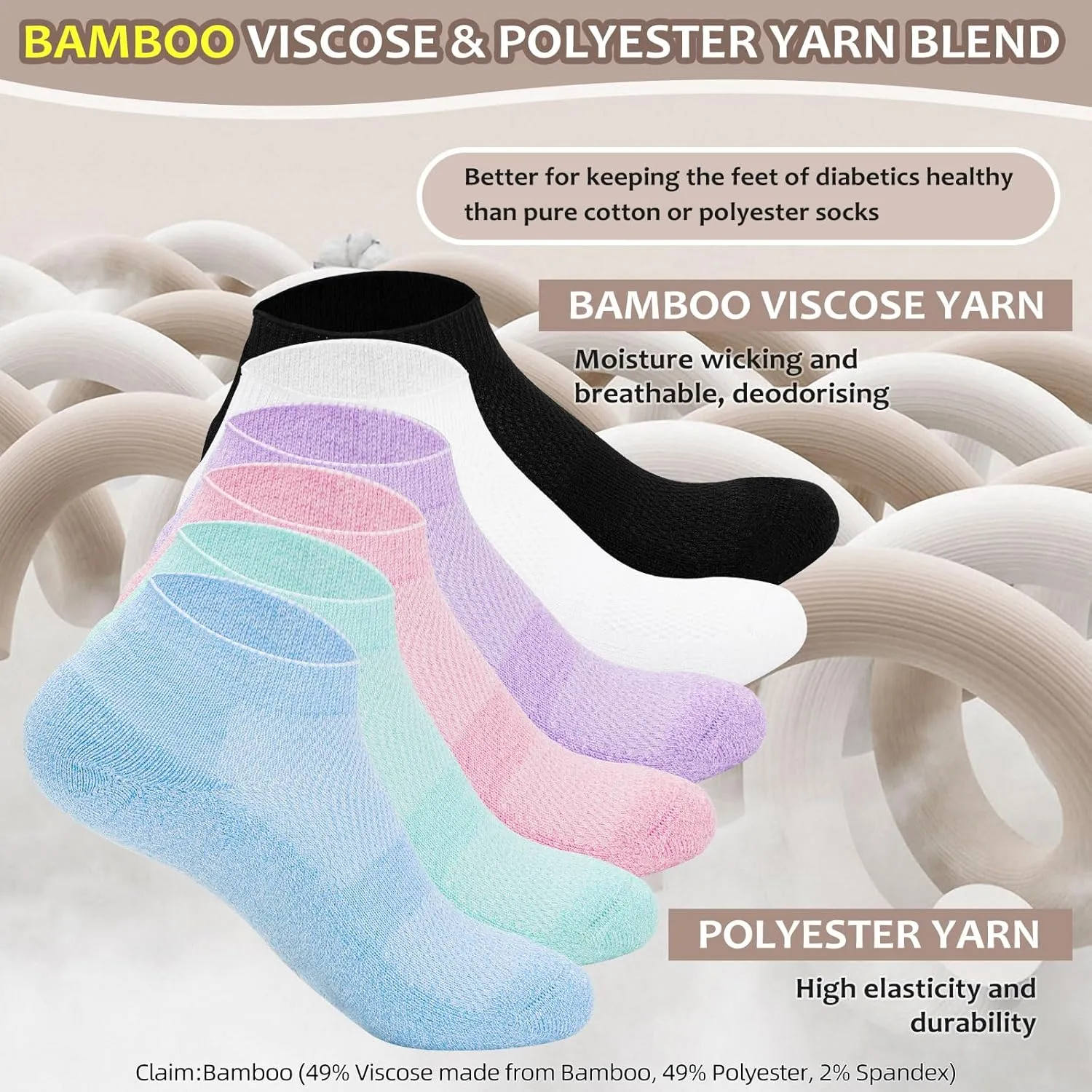 Diabetic Bamboo Socks for Men and Women,5 Pairs Non-Binding Low Cut Diabetic Socks,Loose Socks Size 5-13