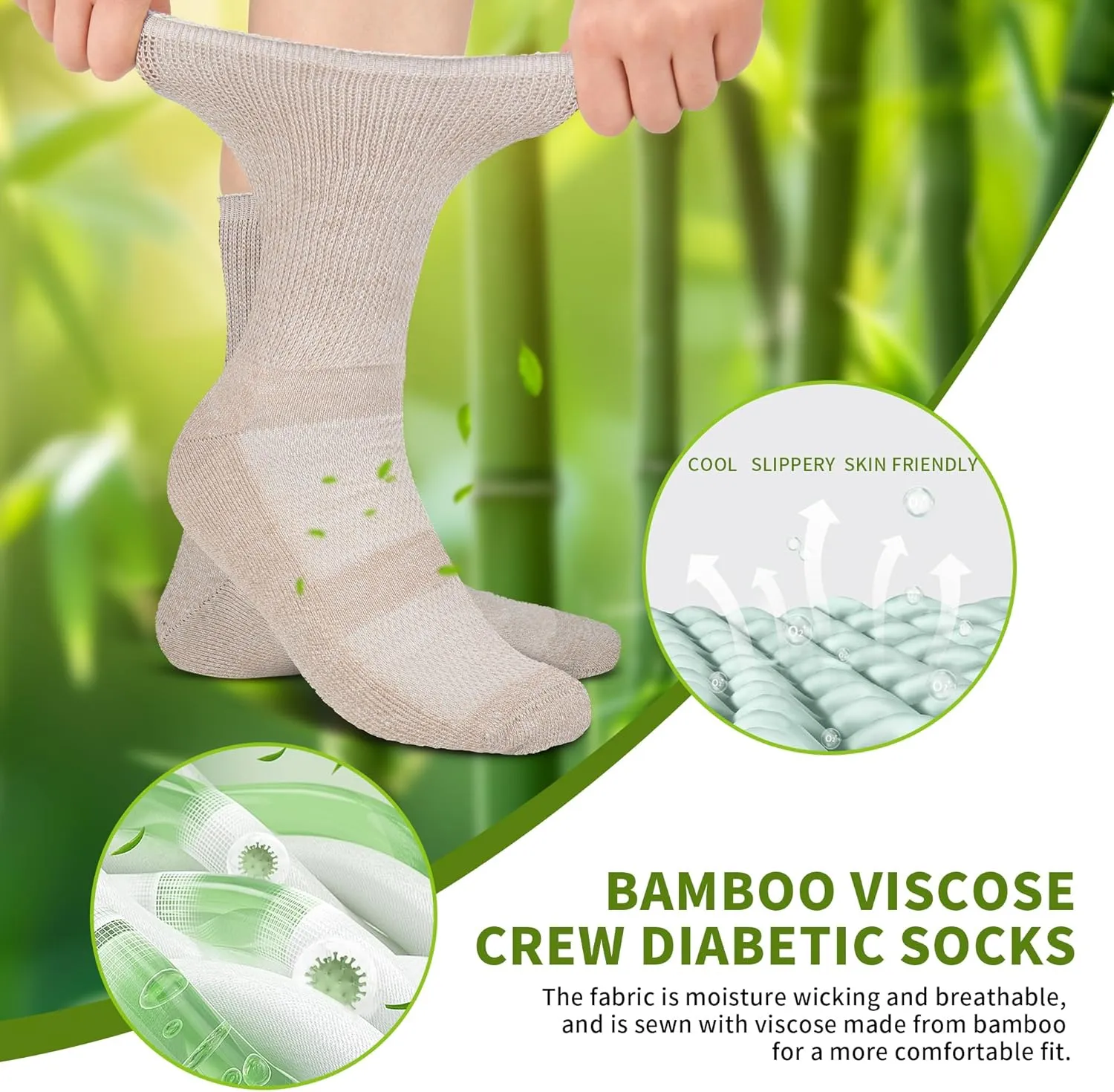 Diabetic Crew Socks for Men Women,Bamboo Viscose Non-Binding Loose Top Wide Socks with Seamless Toe 6-9 9-12