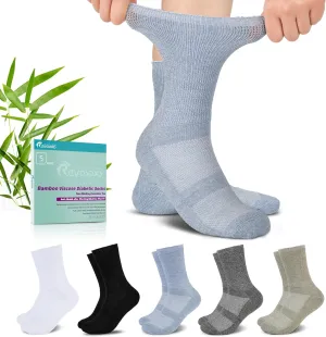 Diabetic Crew Socks for Men Women,Bamboo Viscose Non-Binding Loose Top Wide Socks with Seamless Toe 6-9 9-12