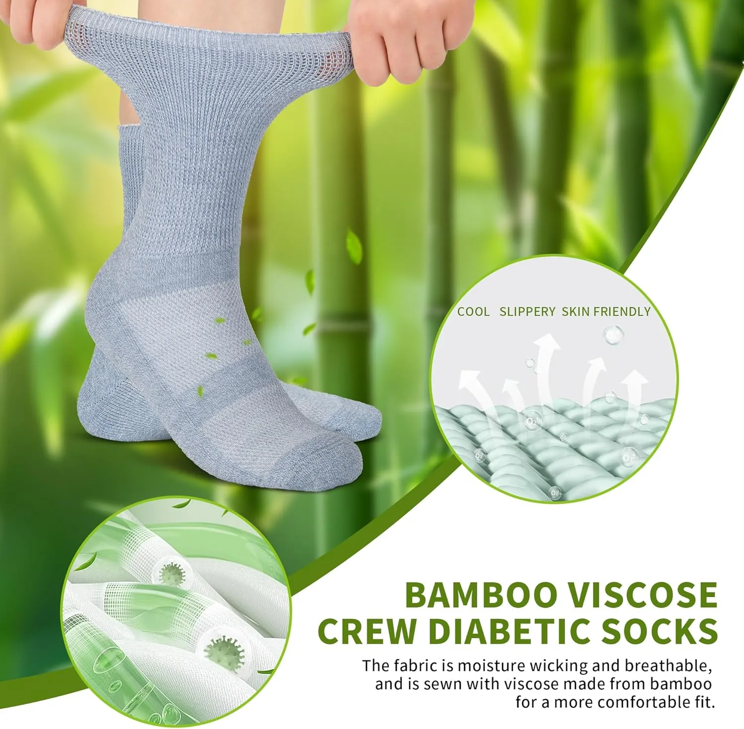 Diabetic Crew Socks for Men Women,Bamboo Viscose Non-Binding Loose Top Wide Socks with Seamless Toe 6-9 9-12