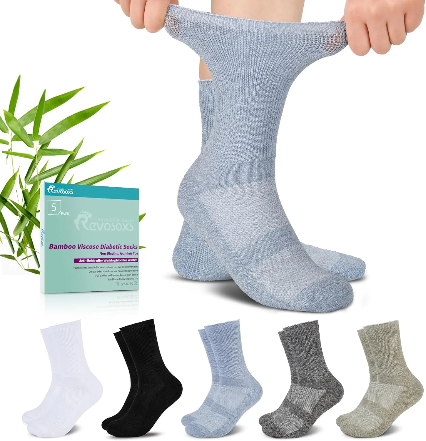 Diabetic Crew Socks for Men Women,Bamboo Viscose Non-Binding Loose Top Wide Socks with Seamless Toe 6-9 9-12