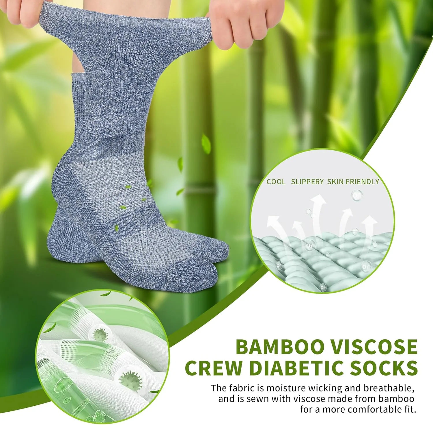 Diabetic Crew Socks for Men Women,Bamboo Viscose Non-Binding Loose Top Wide Socks with Seamless Toe 6-9 9-12
