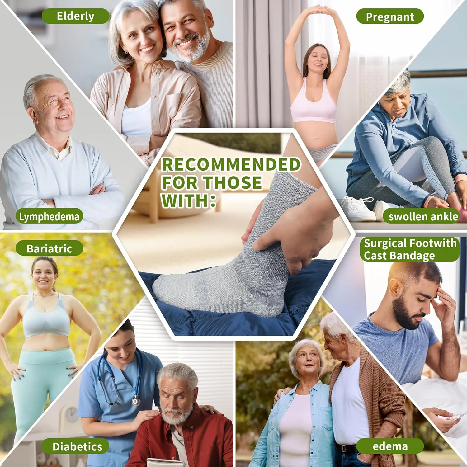 Diabetic Crew Socks for Men Women,Bamboo Viscose Non-Binding Loose Top Wide Socks with Seamless Toe 6-9 9-12