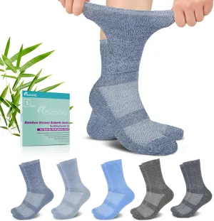 Diabetic Crew Socks for Men Women,Bamboo Viscose Non-Binding Loose Top Wide Socks with Seamless Toe 6-9 9-12