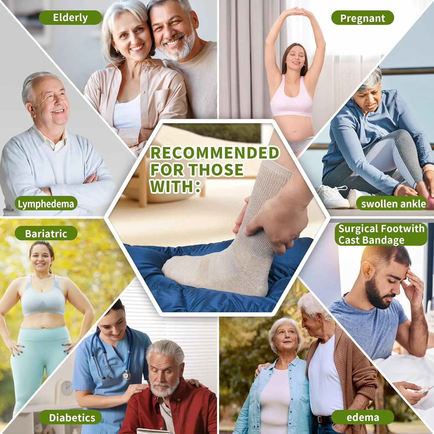Diabetic Crew Socks for Men Women,Bamboo Viscose Non-Binding Loose Top Wide Socks with Seamless Toe 6-9 9-12
