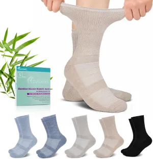 Diabetic Crew Socks for Men Women,Bamboo Viscose Non-Binding Loose Top Wide Socks with Seamless Toe 6-9 9-12