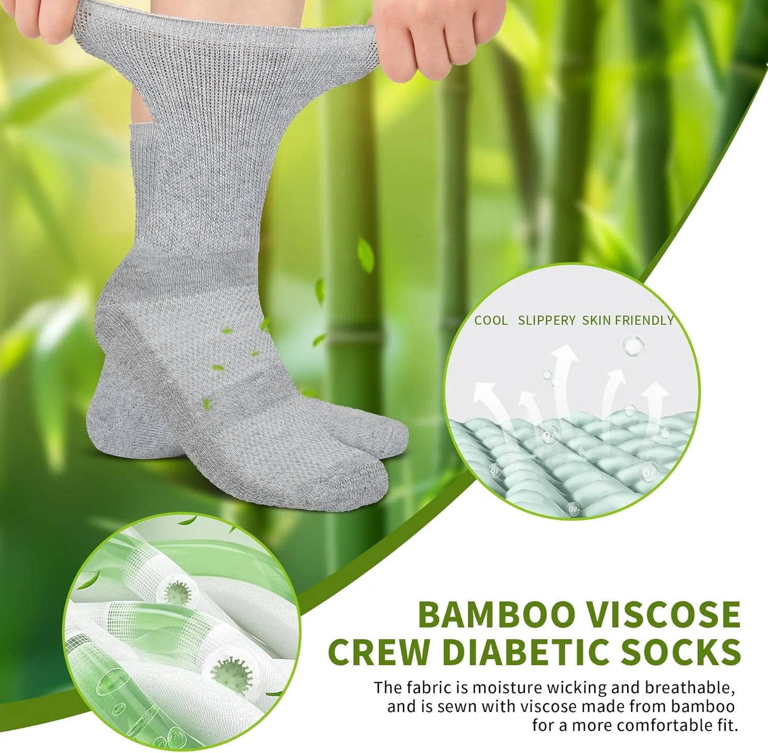 Diabetic Crew Socks for Men Women,Bamboo Viscose Non-Binding Loose Top Wide Socks with Seamless Toe 6-9 9-12
