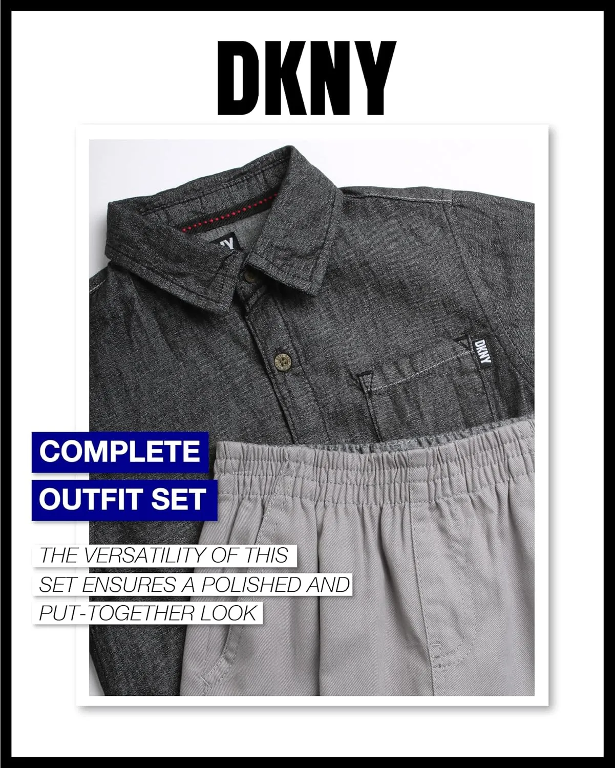 DKNY Boys' Pants Set - 2 Piece Woven Short Sleeve Button Down Shirt and Canvas Pants - Outfit Set for Toddler Boys (2T-7)