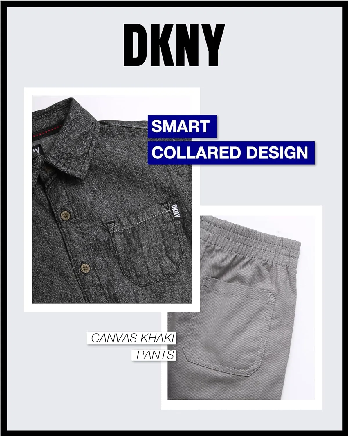 DKNY Boys' Pants Set - 2 Piece Woven Short Sleeve Button Down Shirt and Canvas Pants - Outfit Set for Toddler Boys (2T-7)