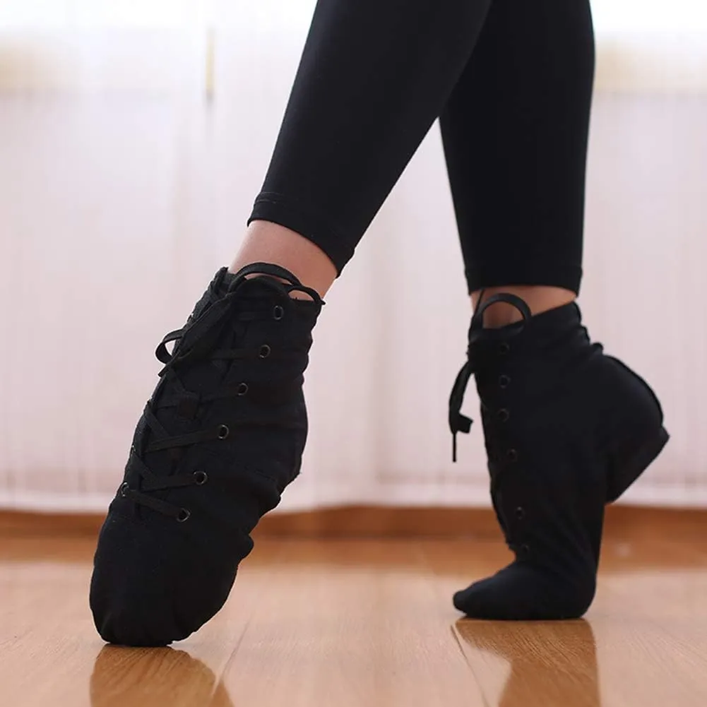 DKZSYIM Lace-up Canvas Dance Shoes Flat Jazz Shoes for Practice, Suitable for Women,Model GB-JS
