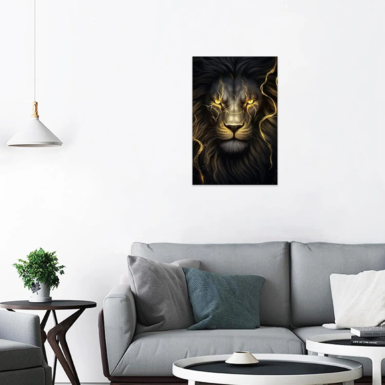 DOARTDO Lion Canvas Wall Art Black and Gold Animal Wall Decor Gold Eye Lion Picture Print Artwork for Living Room Bedroom Home Decor Framed (12.00" x 18.00", Lion)