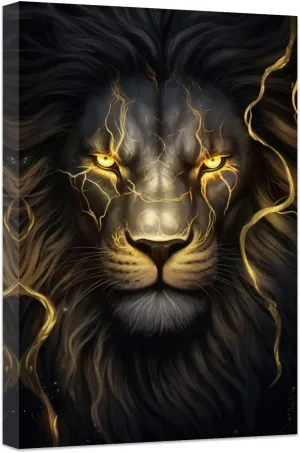 DOARTDO Lion Canvas Wall Art Black and Gold Animal Wall Decor Gold Eye Lion Picture Print Artwork for Living Room Bedroom Home Decor Framed (12.00" x 18.00", Lion)