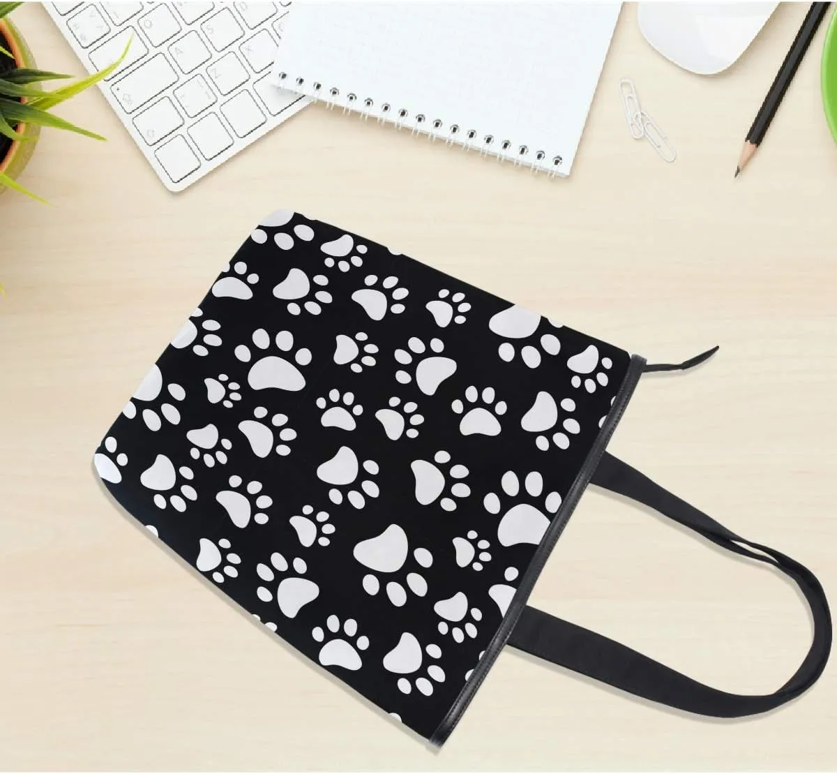 Dog Paws Canvas Tote Bag Cat Pet Footprints Animal Casual Shoulder Bag Handbag with Zipper, Eco-Friendly Reusable Grocery Shopping Bags for Women Girls