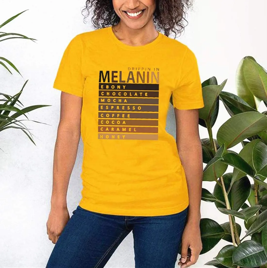 Drippin in Melanin T-Shirt Afro Women Funny Letter Print Tshirts Black Queen Graphic Tee Tops Short Sleeve Shirt