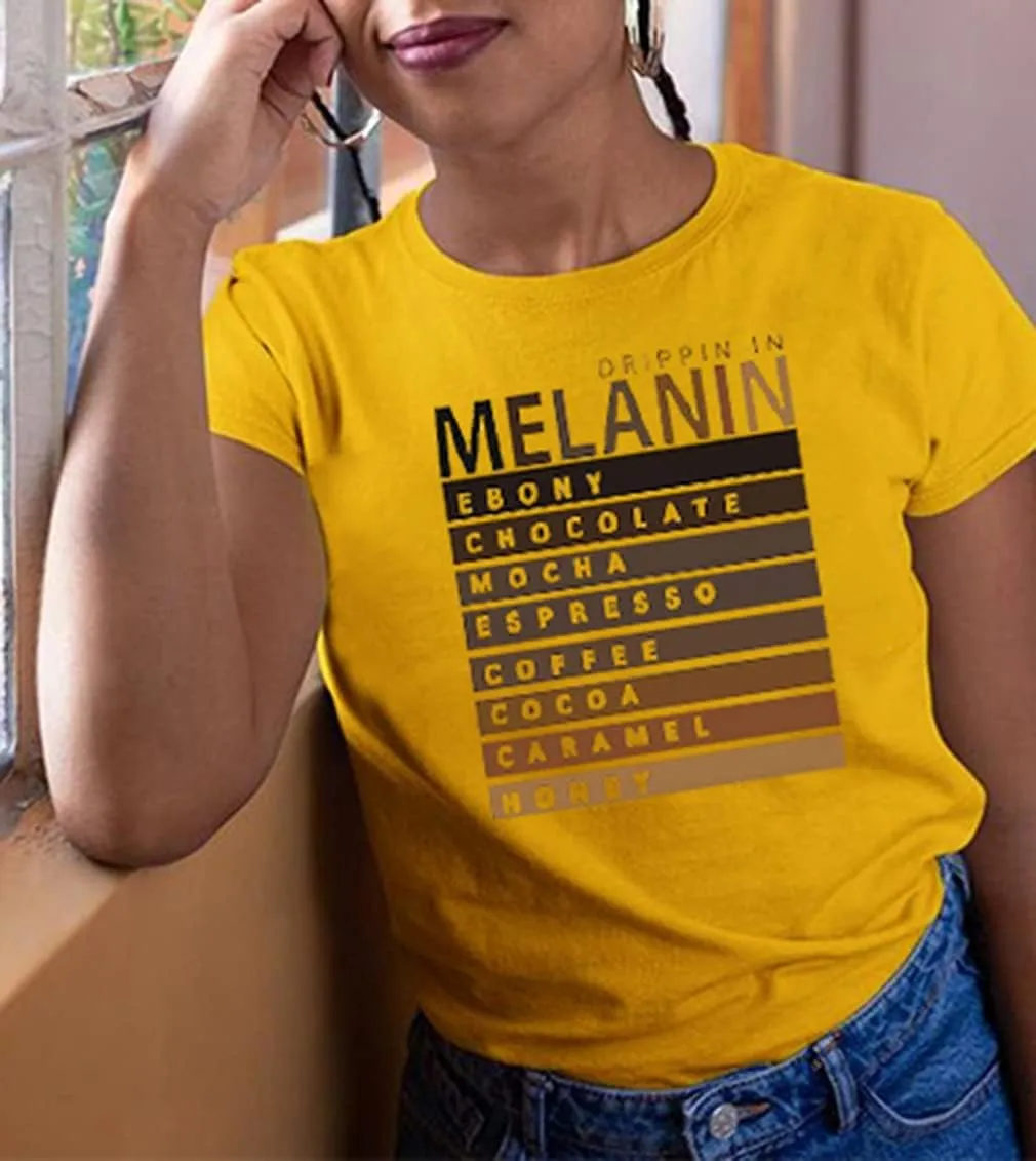 Drippin in Melanin T-Shirt Afro Women Funny Letter Print Tshirts Black Queen Graphic Tee Tops Short Sleeve Shirt