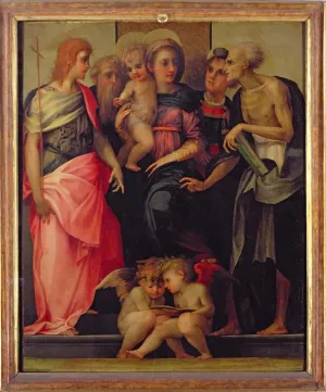 EAGBJTPTM Famous Hd Canvas Art Classic Pictures Lady and Child with Saints by Battista Rosso Fiorentino Graffiti Pictures for Home Decor 60x90cm