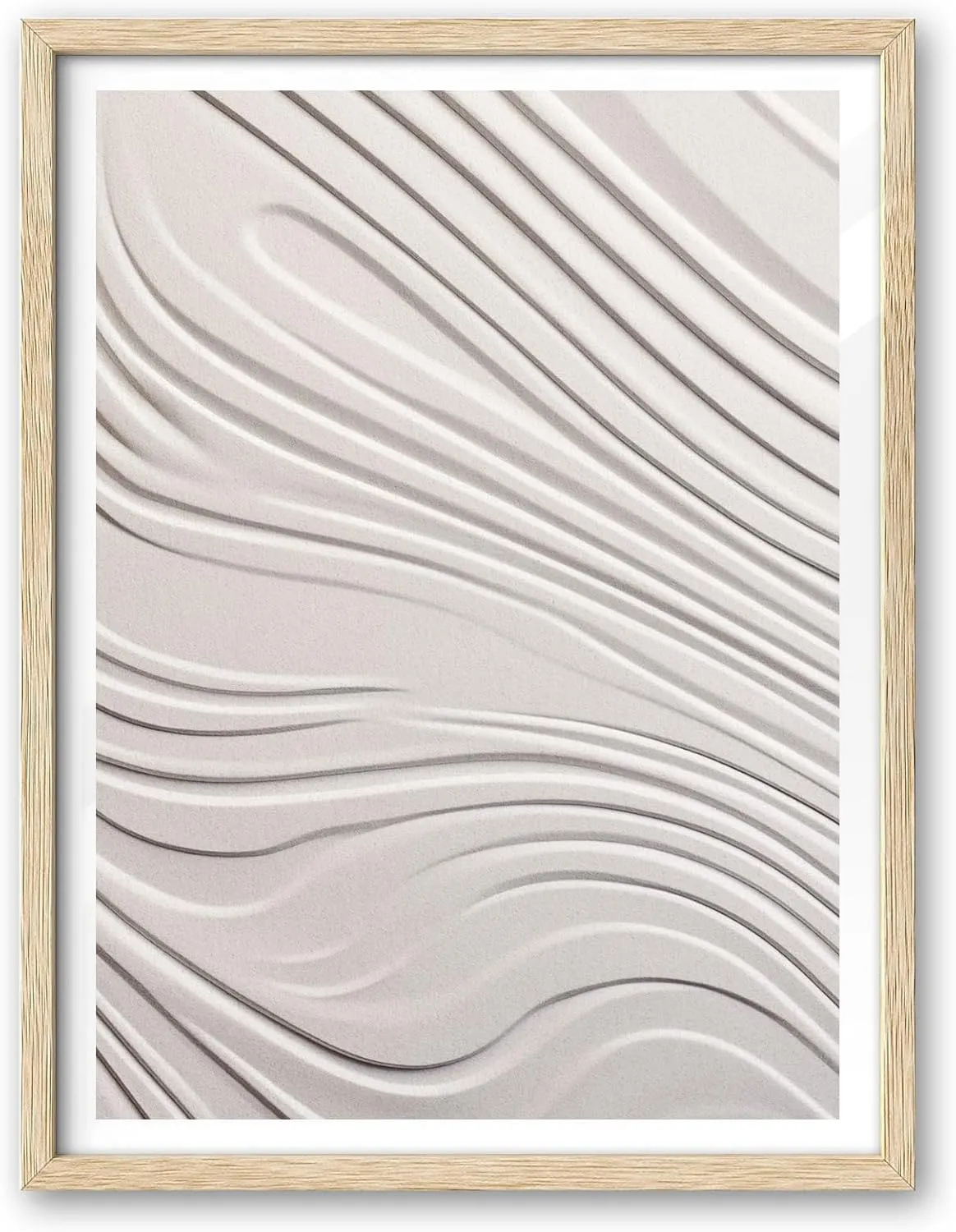 EcoHest Large 16x20in OAK Wood Framed Abstract Zen Wall Art, Soft Lines Flat Canvas with 3D Illusion, Minimalist Japandi Style Decor for Bedroom, Living Room, 1 Pack