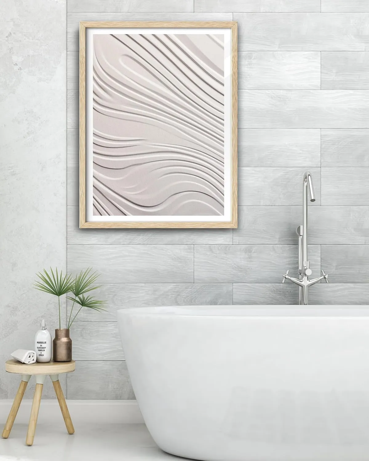EcoHest Large 16x20in OAK Wood Framed Abstract Zen Wall Art, Soft Lines Flat Canvas with 3D Illusion, Minimalist Japandi Style Decor for Bedroom, Living Room, 1 Pack