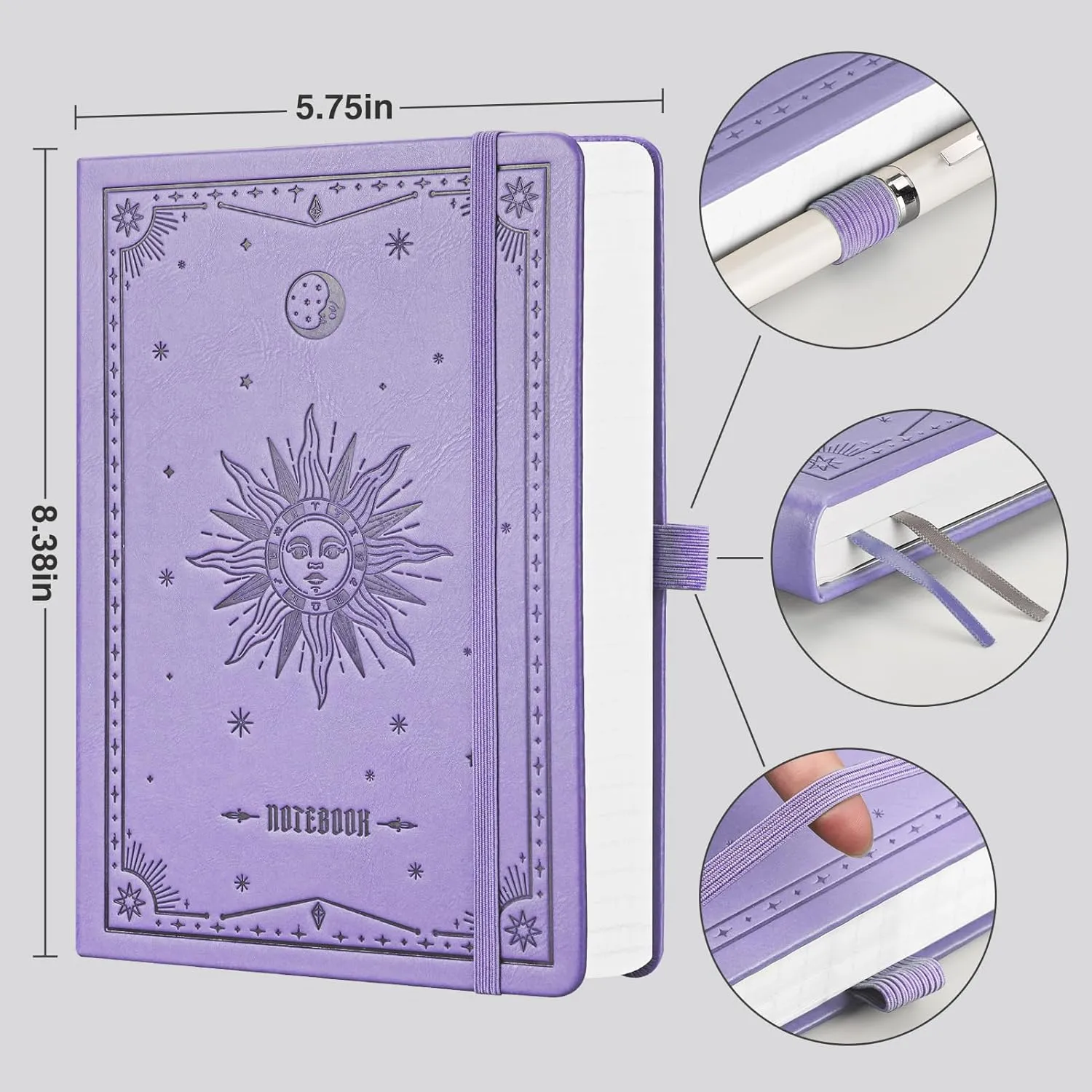 EMSHOI Blank Notebook Journal - 320 Pages, 100gsm Thick Paper, A5 Hardcover Leather, Art Sketchbook for Drawing, Unlined, Plain Sketch Book for Women Men Work Writing, 5.75 x 8.38, Light Purple