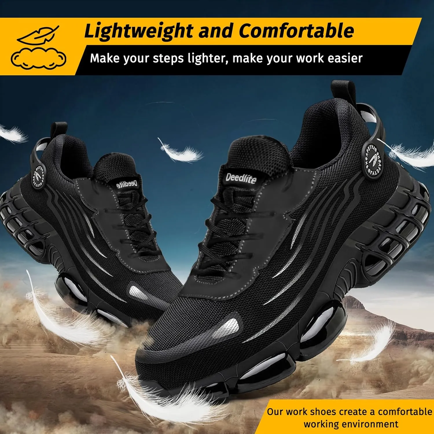 Evontira Elevated Pro Trainers Steel Toe Original, Noozier Safety Shoes, 2025 New Non Slip Work Shoes for Man Women, Lightweight, Comfortable, Prestivos Slip On Steel Toe