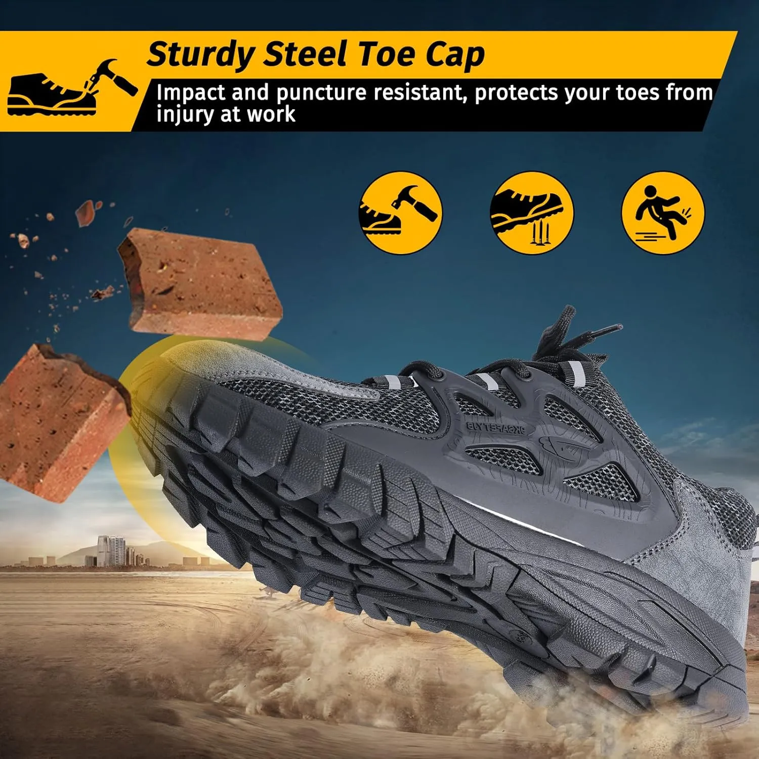 Evontira Elevated Pro Trainers Steel Toe Original, Noozier Safety Shoes, 2025 New Non Slip Work Shoes for Man Women, Lightweight, Comfortable, Prestivos Slip On Steel Toe