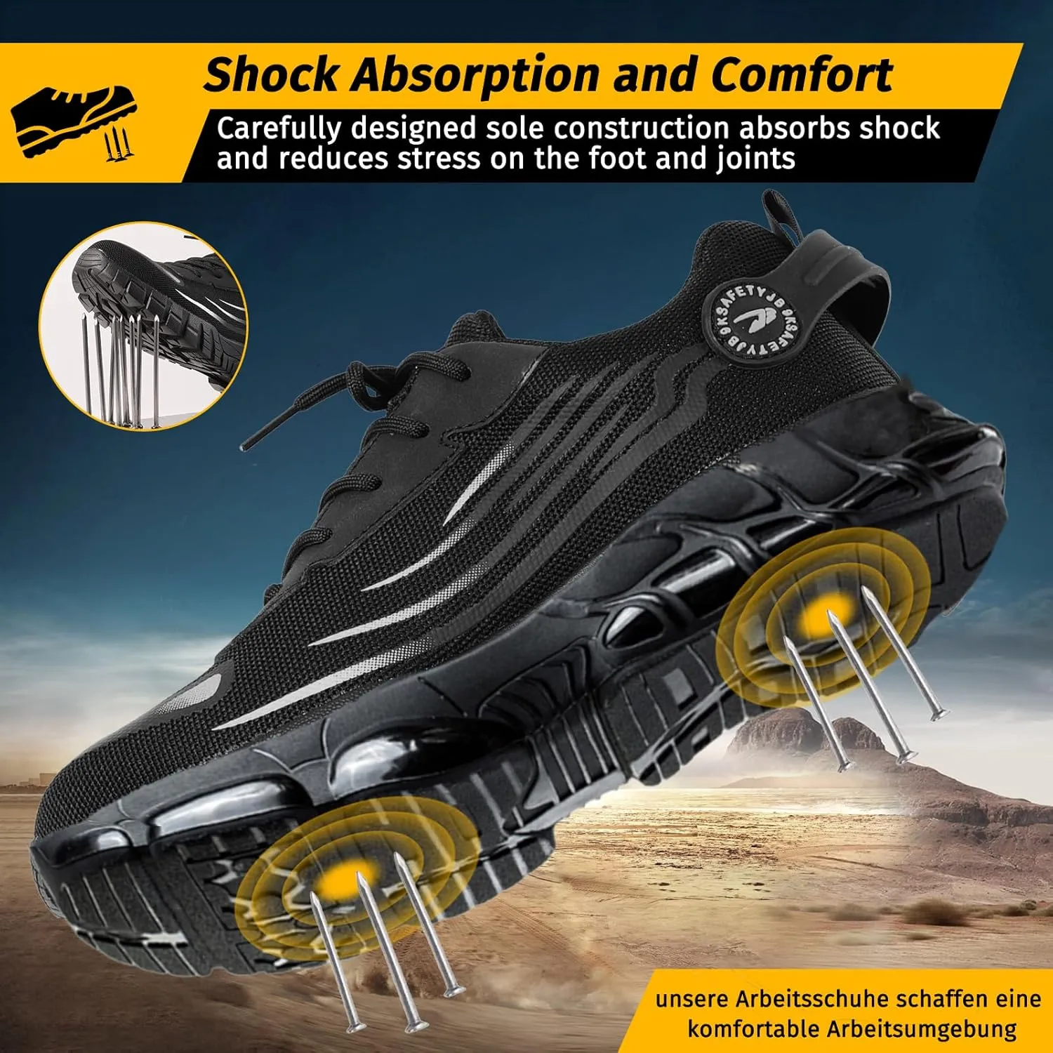 Evontira Elevated Pro Trainers Steel Toe Original, Noozier Safety Shoes, 2025 New Non Slip Work Shoes for Man Women, Lightweight, Comfortable, Prestivos Slip On Steel Toe
