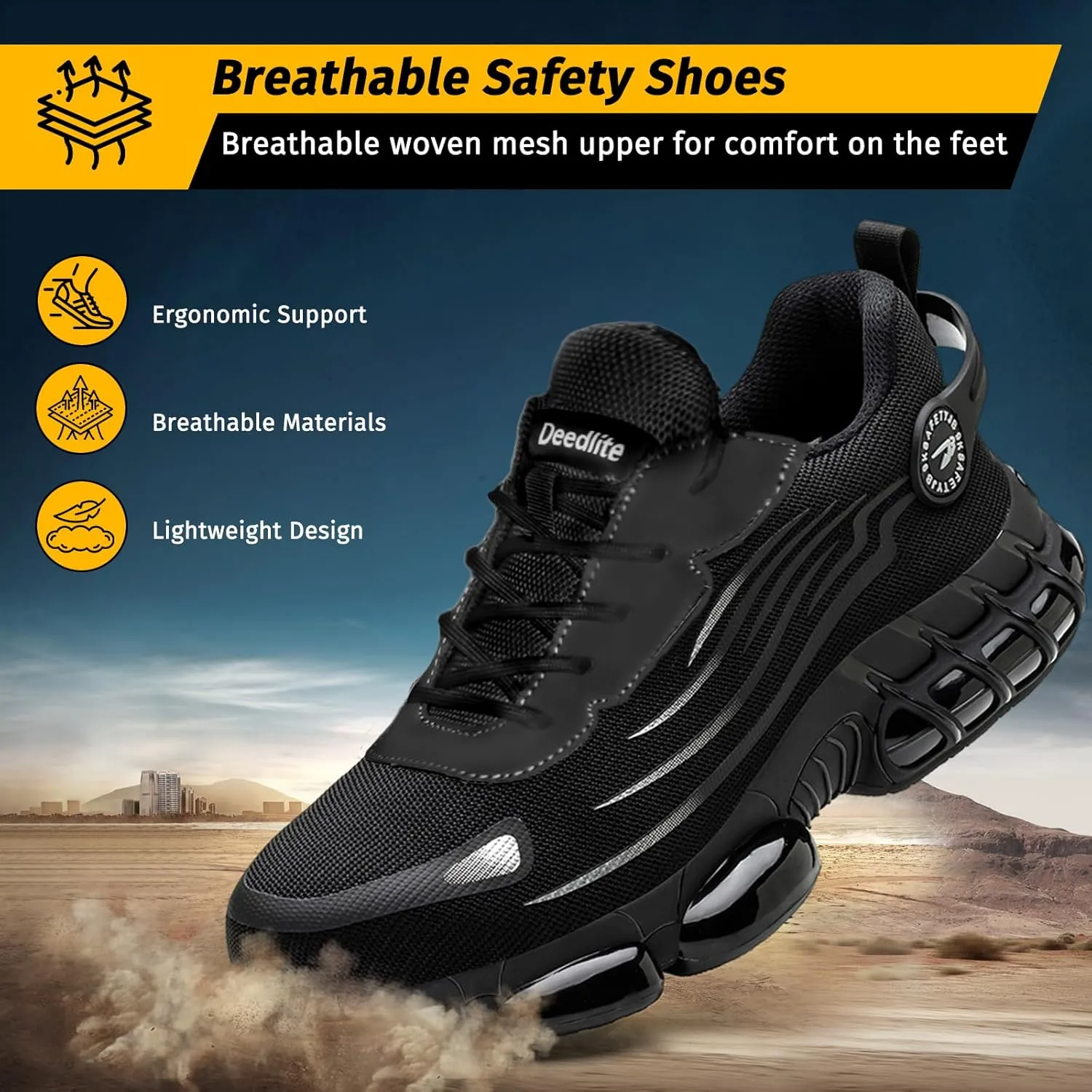 Evontira Elevated Pro Trainers Steel Toe Original, Noozier Safety Shoes, 2025 New Non Slip Work Shoes for Man Women, Lightweight, Comfortable, Prestivos Slip On Steel Toe