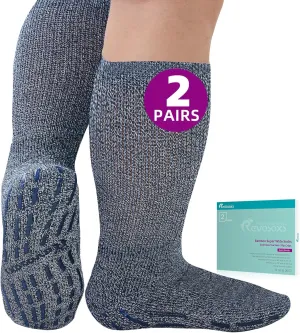 Extra Width Socks for Swollen Feet-2 Pairs Bamboo Viscose Wide Diabetic Socks for Women Men,Non Slip Hospital Socks
