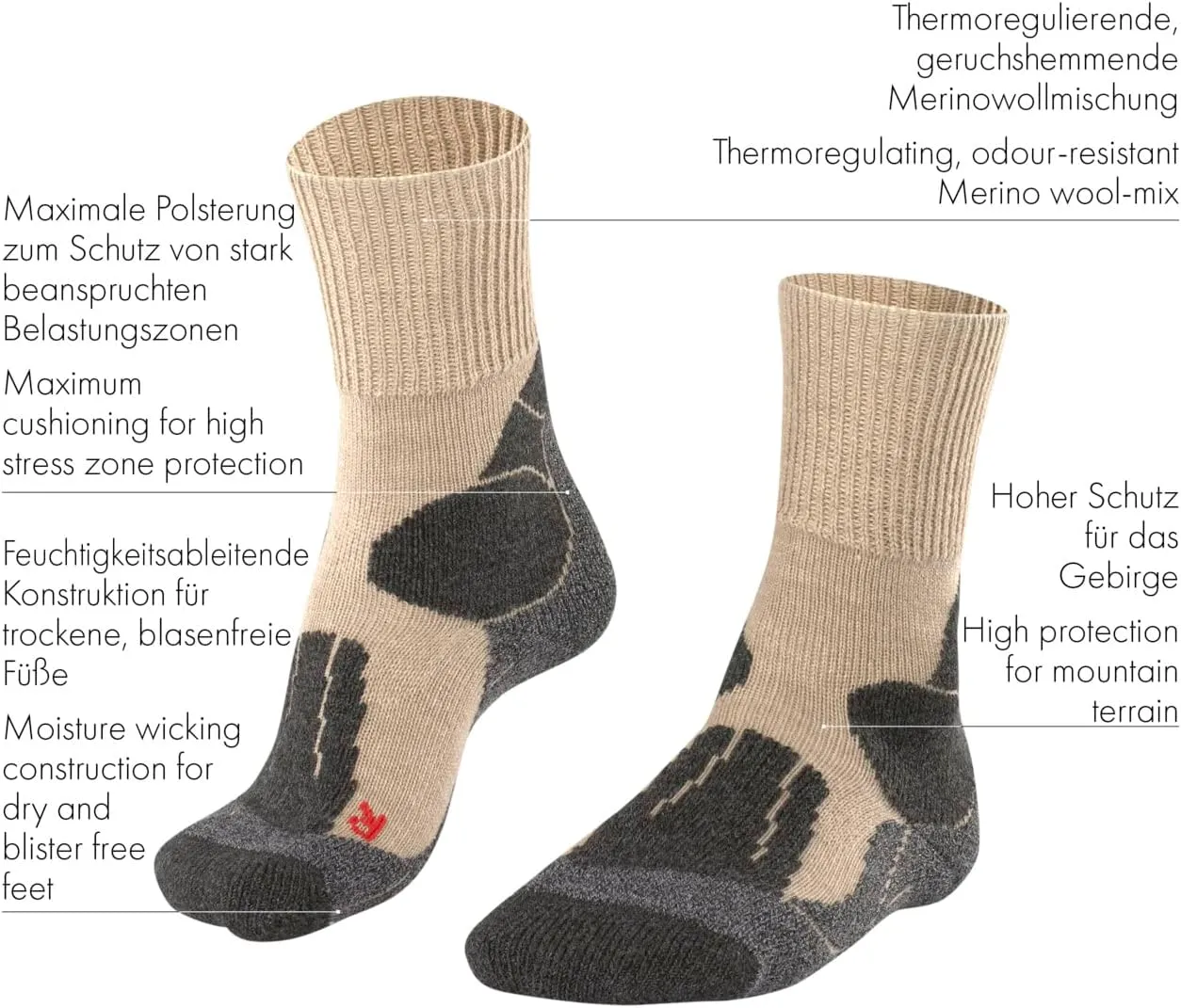 FALKE Men's TK1 Adventure Hiking Socks, Crew, Quick Dry Merino Wool, 1 Pair