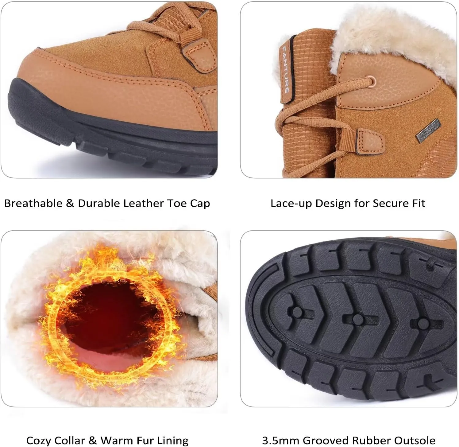 FANTURE Women's Waterproof Mid-Calf Snow Boot | Winter Thinsulate Insulation Warm Fur Lined | Anti-Slip & Lace Up Closure Cold Weather Boots U420WGLBY-20240712